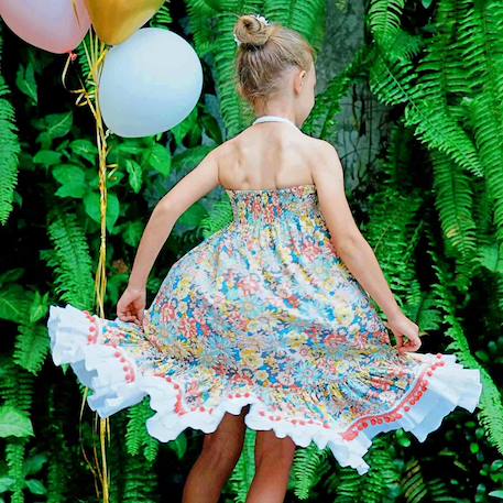 Robe demoiselle d'honneur bohème  liberty   esmeralda Bleu fleurie+Jaune fleuri+Orange vert+Violet 18 - vertbaudet enfant 