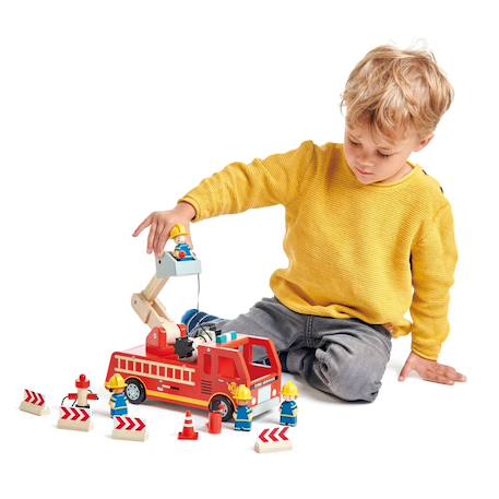 Camion de pompiers en bois Rouge, bleu, blanc 4 - vertbaudet enfant 
