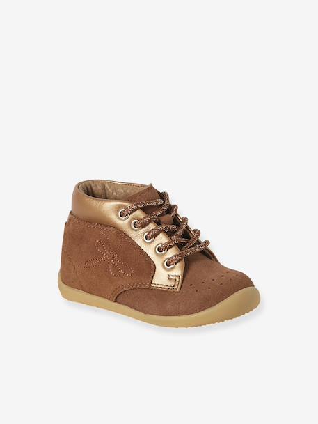 Chaussures premiers pas bébé lacets beige irisé+camel+MARRON CLAIR UNI 6 - vertbaudet enfant 