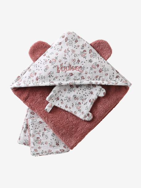 Set cape de bain + gant + lingettes poupon en gaze de coton Petites Fleurs+Rétro Flower 3 - vertbaudet enfant 