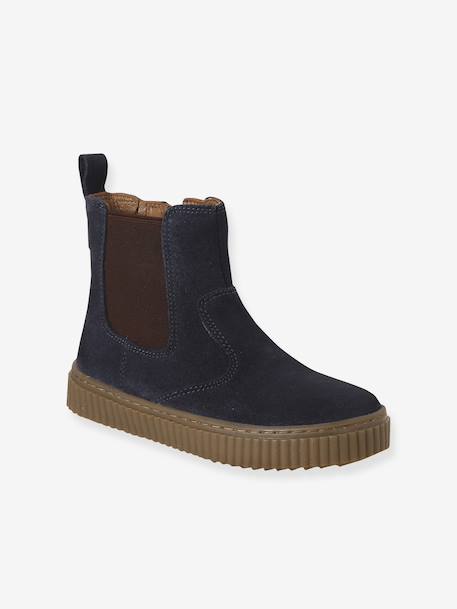 Boots fille cuir zippées et élastiquées beige+camel+marine 12 - vertbaudet enfant 