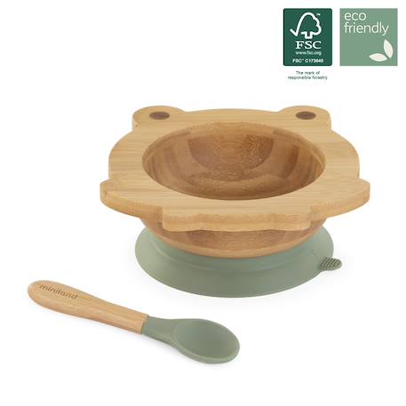 Set bol et cuillère blw wooden bowl frog Bois 1 - vertbaudet enfant 