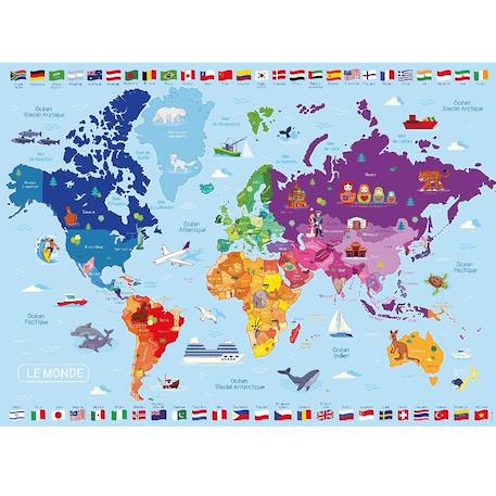 Puzzle carte du monde 250 pcs Blanc 2 - vertbaudet enfant 