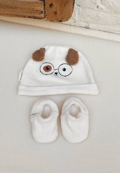 Bonnet bébé et chaussons en velours zeste d'amour Ecru 1 - vertbaudet enfant 