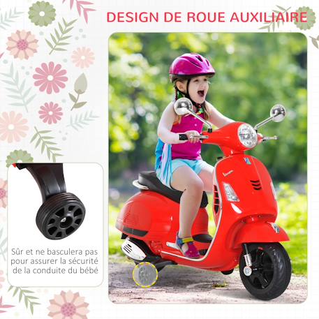 Scooter moto électrique enfant vespa 6v musique mp3 port usb klaxon phare feu ar Rouge 2 - vertbaudet enfant 