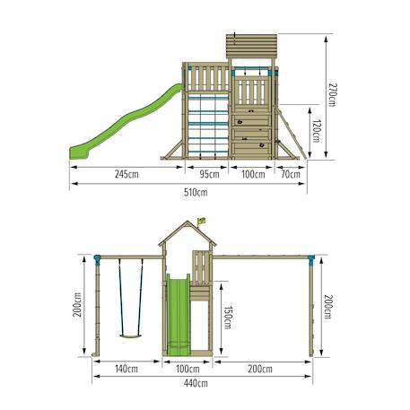 Aire de jeux xxl double plateforme tilleul bois fsc® Marron - bleu - vert 4 - vertbaudet enfant 