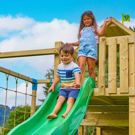 Aire de jeux xxl double plateforme tilleul bois fsc® Marron - bleu - vert 3 - vertbaudet enfant 