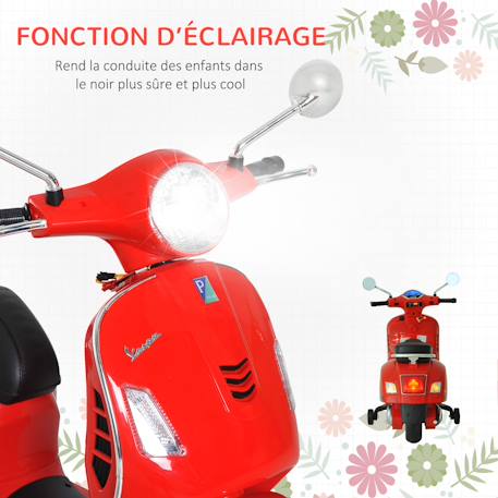 Scooter moto électrique enfant vespa 6v musique mp3 port usb klaxon phare feu ar Rouge 4 - vertbaudet enfant 
