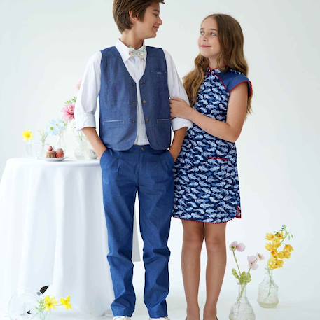 Robe chinoise   et  – imprimé poissons koi  annam Bleu foncé rouge 2 - vertbaudet enfant 