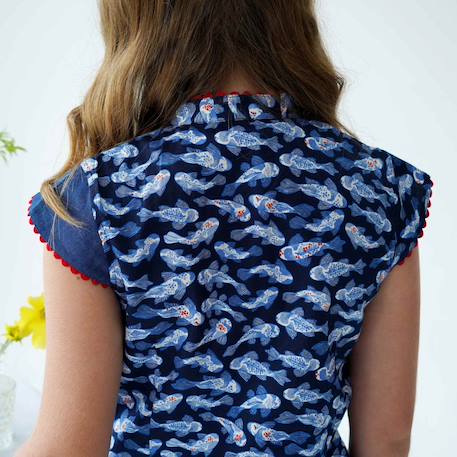 Robe chinoise   et  – imprimé poissons koi  annam Bleu foncé rouge 5 - vertbaudet enfant 