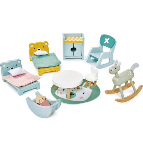 Mobilier pour maison de poupée chambre en bois Bleu, vert, jaune 1 - vertbaudet enfant 