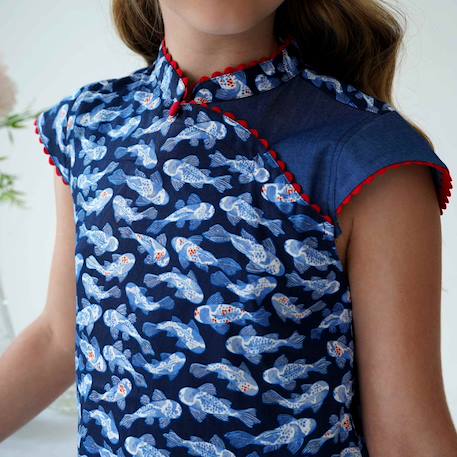 Robe chinoise   et  – imprimé poissons koi  annam Bleu foncé rouge 6 - vertbaudet enfant 