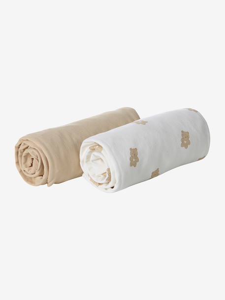 Lot de 2 housses pour berceau et cododo en coton bio* blanc+marine/écru+Oies+Teddy 15 - vertbaudet enfant 
