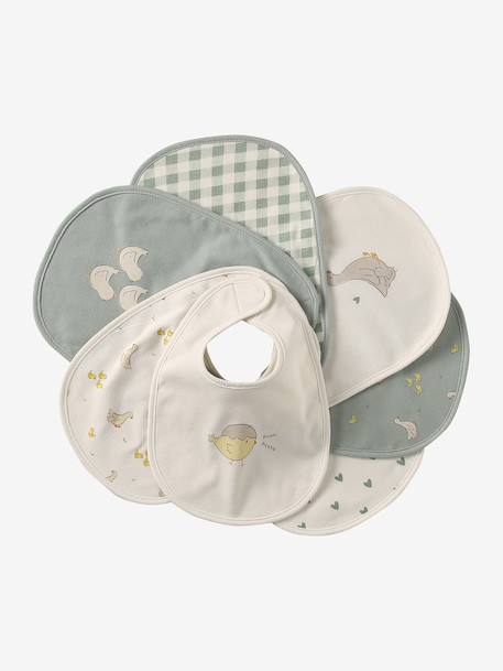 Lot 7 bavoirs naissance en coton bio* Hérisson+Oies+Tanzanie+vert d'eau 10 - vertbaudet enfant 