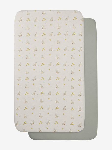 Lot de 2 housses pour berceau et cododo en coton bio* blanc+marine/écru+Oies+Teddy 10 - vertbaudet enfant 