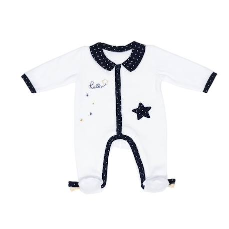 Pyjama bébé à manches longues en velours - hello Blanc+Blanc/bleu 1 - vertbaudet enfant 