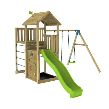 Aire de jeux double plateforme sarriette bois fsc® Marron - bleu - vert 1 - vertbaudet enfant 