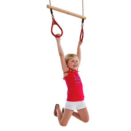 Kangui trapèze balançoire en bois avec anneaux de gymnastique pour enfant pour structure de jeux Marron 2 - vertbaudet enfant 