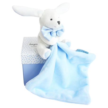 Doudou lapin mouchoir bleu boite fleur Bleu 1 - vertbaudet enfant 