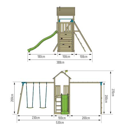 Aire de jeux pont de singe tamarin bois fsc® Marron - bleu - vert 3 - vertbaudet enfant 