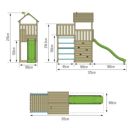 Aire de jeux double plateforme clématite bois fsc® Marron - bleu - vert 3 - vertbaudet enfant 