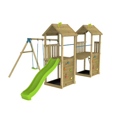 Aire de jeux xxl double tours laurier bois fsc® Marron - bleu - vert 1 - vertbaudet enfant 