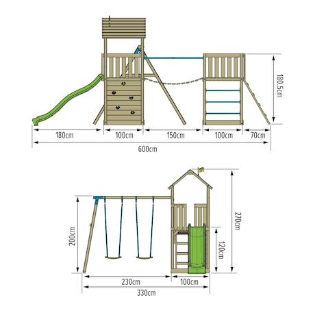 Aire de jeux double plateforme bruyère bois fsc® Marron - bleu - vert 3 - vertbaudet enfant 
