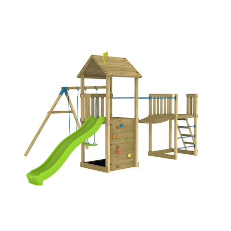 Aire de jeux double plateforme bruyère bois fsc® Marron - bleu - vert 1 - vertbaudet enfant 