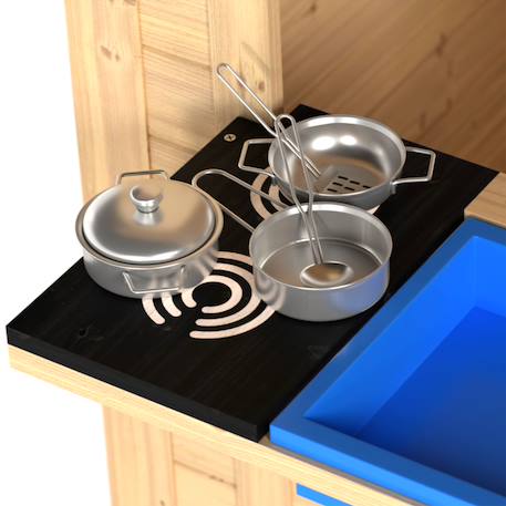 Maisonnette cabane enfant avec cuisine extérieure  bois fsc® Marron - bleu - noir 4 - vertbaudet enfant 