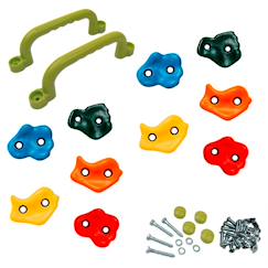 Jouet-Kangui lot de 10 pierres à grimper d'escalade + 2 poignées pour structures de jeux - fixations incluses