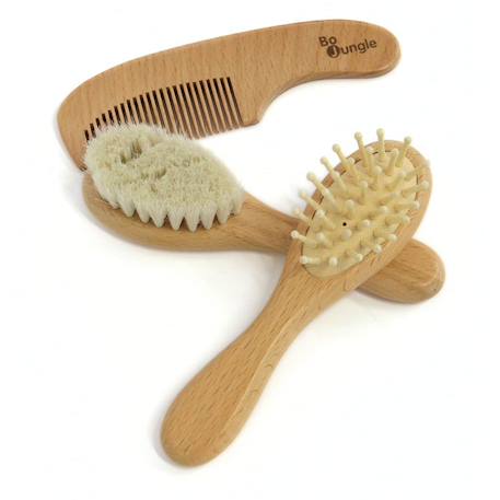 Set brosses et peigne en bois naturel pour bébé Bois naturel 5 - vertbaudet enfant 