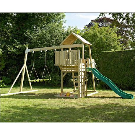 Aire de jeux balançoire nid kingswood bois fsc® Marron - bleu - noir - vert 5 - vertbaudet enfant 