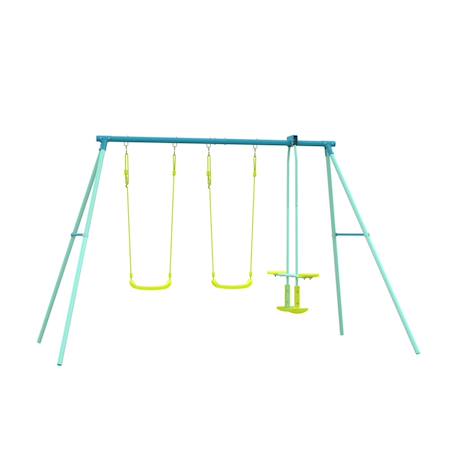 Portique 2 balançoires et vis-à-vis  métal h185cm Bleu - vert 1 - vertbaudet enfant 