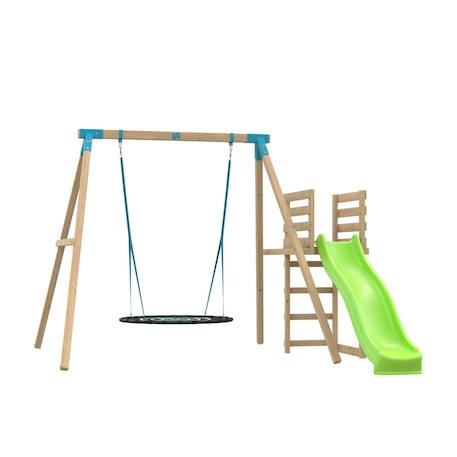 Portique balançoire nid et toboggan alysse bois h243cm Marron - bleu - vert 1 - vertbaudet enfant 