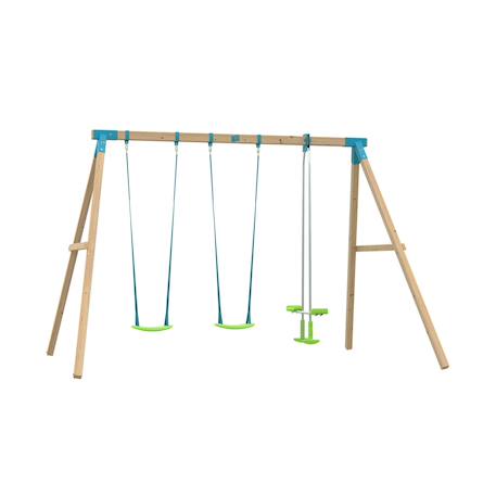 Portique 2 balançoires anthémis bois h243cm Marron - bleu - vert 1 - vertbaudet enfant 
