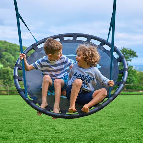 Portique balançoire nid et toboggan alysse bois h243cm Marron - bleu - vert 2 - vertbaudet enfant 