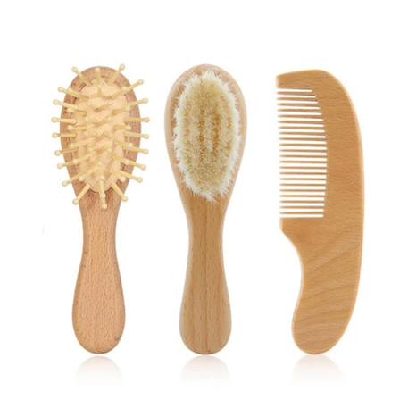 Set brosses et peigne en bois naturel pour bébé Bois naturel 1 - vertbaudet enfant 