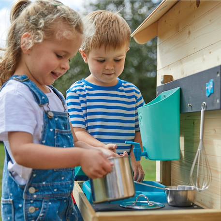 Maisonnette cabane enfant chalet + cuisine extérieure prairie bois fsc® Marron - bleu - noir 5 - vertbaudet enfant 