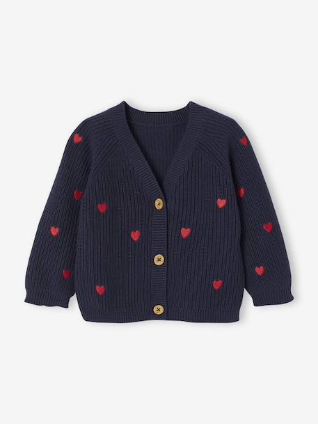Gilet bébé brodé en côtes anglaises écru+marine+vert d'eau 7 - vertbaudet enfant 