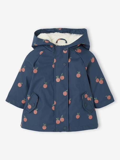 Ciré à capuche bébé fille imprimé fleurs et doublé bleu nuit+rose imprimé 1 - vertbaudet enfant 