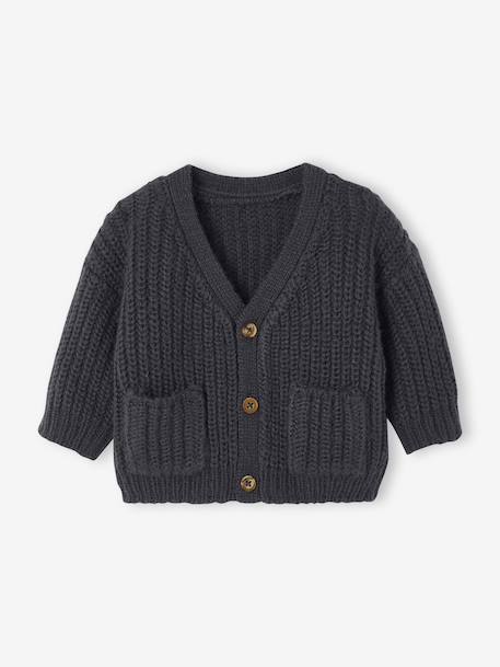 Gilet bébé col V en maille grosse jauge bleu grisé+gris ardoise 4 - vertbaudet enfant 