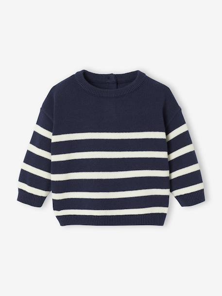Pull bébé rayé en tricot caramel+marine+vert sauge 4 - vertbaudet enfant 