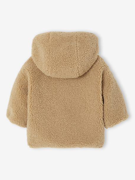 Manteau bébé en sherpa avec doublure imprimée 'léopard' beige+vieux rose 2 - vertbaudet enfant 