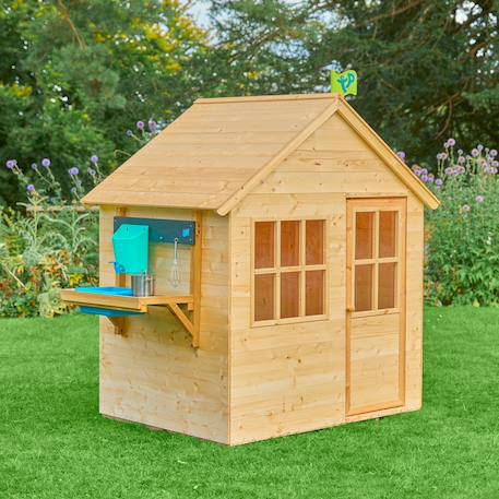 Maisonnette cabane enfant + cuisine extérieure refuge bois fsc® Marron - bleu - noir 4 - vertbaudet enfant 