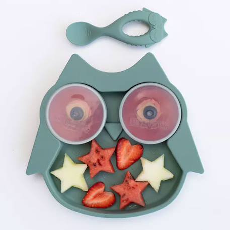 Assiette à compartiments ventousée en silicone hibou Vert 3 - vertbaudet enfant 