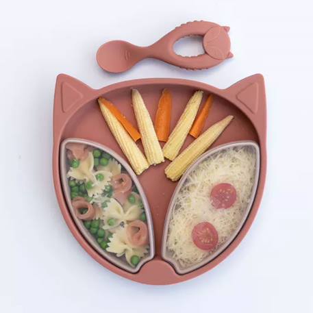 Assiette à compartiments ventousée en silicone renard Rose 3 - vertbaudet enfant 