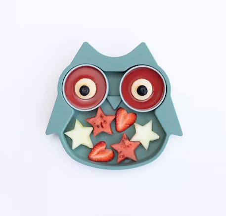 Assiette à compartiments ventousée en silicone hibou Vert 2 - vertbaudet enfant 