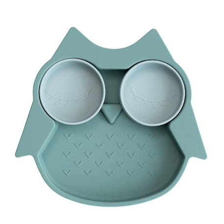 Assiette à compartiments ventousée en silicone hibou Vert 1 - vertbaudet enfant 