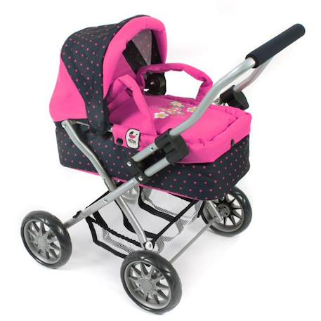 Poussette pour poupée smarty - rose fleuri et marine à pois Rose et noir 1 - vertbaudet enfant 