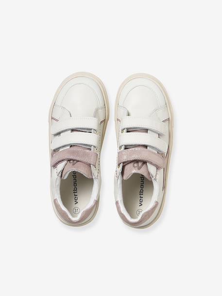 Baskets enfant fille cuir à scratchs blanc imprimé+écru+lot blanc 14 - vertbaudet enfant 